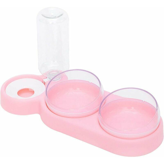 Deckon - Double Raised Cat Bowl, Tilts up to 15° Anti-Vomiting Cat Bowl 3-in-1 Pet Bowl Automatic Water Storage, for Cats and Puppies. (Pink)