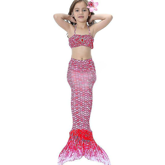 Kids Girls Mermaid Tail Bikini Set Swimwear Swimsuit Swimming Costume Pink 6-7 Years