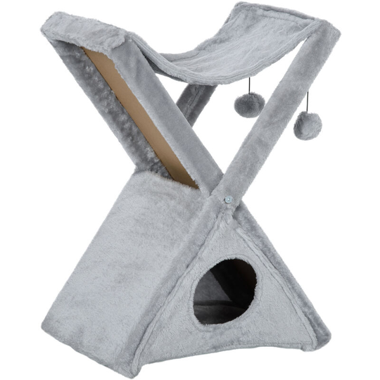 Plush Folding Cat Tree Play Rest Activity Tower w/ Scratching Post Grey - Grey - Pawhut