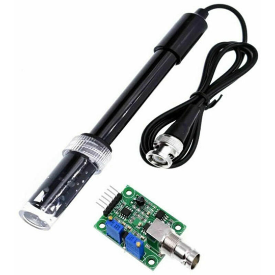 Monly - Ph0-14 Value Detection Sensor Module + Bnc Ph Electrode Probe with Cable Ph Value Detector for Aquariums, Hydroponics, Lab, Black
