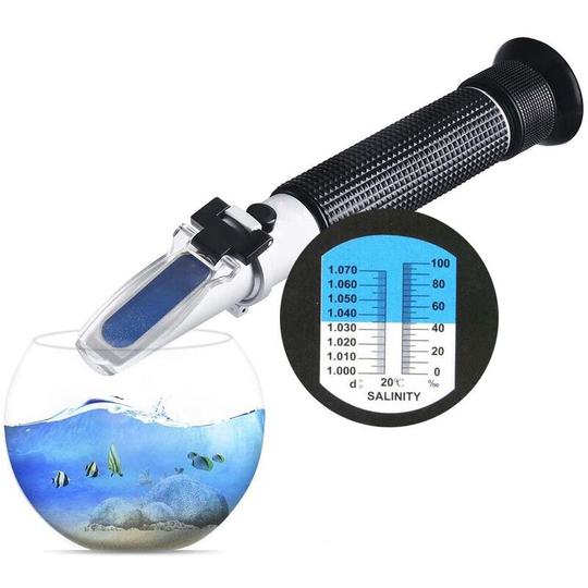 Salinity refractometer for saltwater aquarium and marine aquarium 0-100 PPT - Double scale (1.0 to 1.070 SG) - Automatic temperature compensation