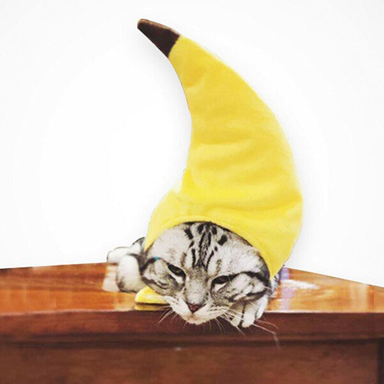 Bearsu - Banana Shaped Pet Hat, Soft Breathable Puppy Hat with Hook and Loop, Comfortable Pet Headwear Costume, Free Materials