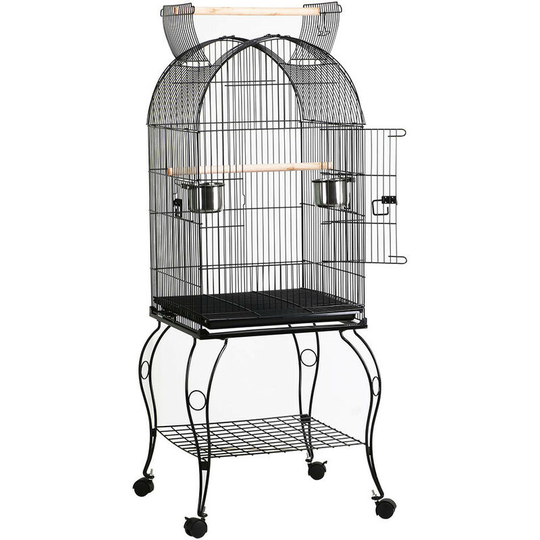 59'H Open Top Metal Bird Cage Rolling Parrot Cage, Black - black - Yaheetech