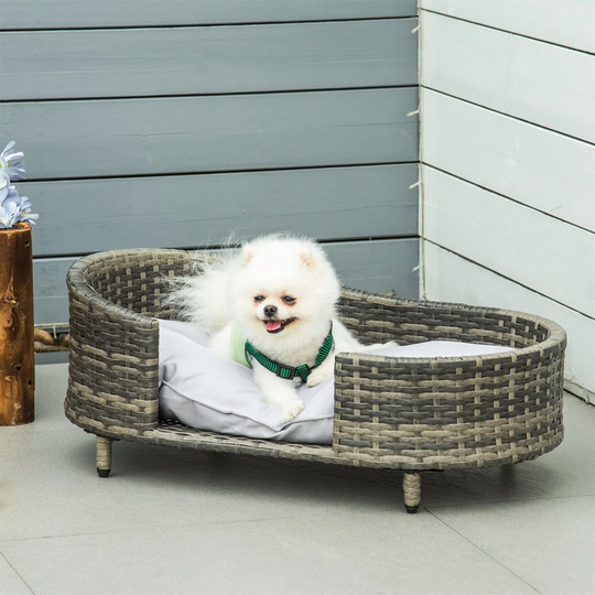 Mirador Elevated Wicker Dog Sofa in Grey