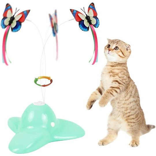 Sun Flowergb - Cat Toys, Interactive Cat Toy Butterfly Exercise Fun Electric Rotating Flutter Kitten Toys, Cat Teaser with Replacement (1 Pack, Green)