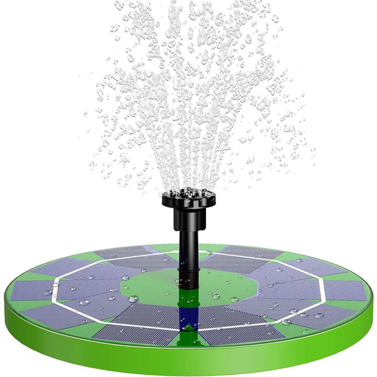 Green Solar Fountain 3W, Solar Pond Pump with Battery and 6 Nozzles, for Bird Bath Aquarium Garden Fountain
