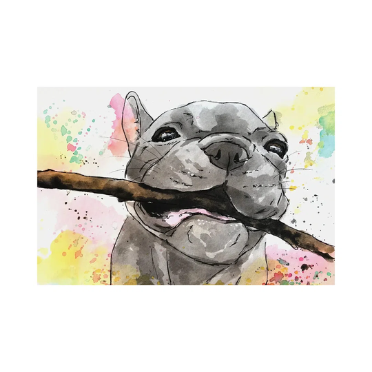 Playful French Bulldog Puppy by Allison Gray - Wrapped Canvas Painting on Canvas