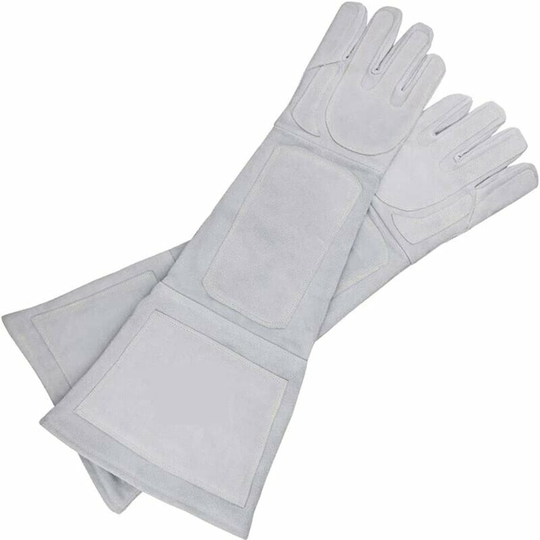 Bearsu - Animal Protective Gloves Anti-Bite Ultra Long Thick Leather Anti-Bite Scratch Biting Protective Gloves for Catching Dog Cat Reptile Animal(M)