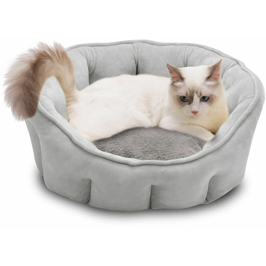 Bearsu - Cat House and Igloo Round Cat Bed 18in Pet Bed Small Washable Dog Bed for Puppy and Kittens with Non-Slip Bottom - Gray