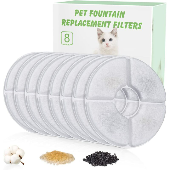 Flower Fountain Cat Filters for 1.6L Filter Fountain, Pet Fountain Replacement Filters with Resin and Activated Carbon (8 Pack)