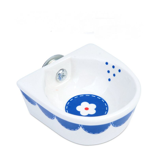 Thsinde Small Animal Water Bottle, Ceramic Hamster Fixed Food Bowl for Hedgehog Rats, Blue Flower-Fixed Bowl