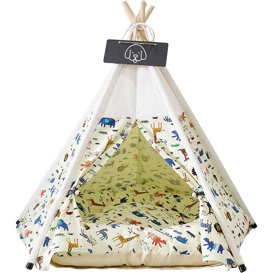 Gdrhvfd - Pet Cat Dog Teepee With Cushion,Luxury Teepee Tent,Indoor Dog And Cat Kennel,Cat Houses With Small Blackboard Pet Bed(Beige Animal)