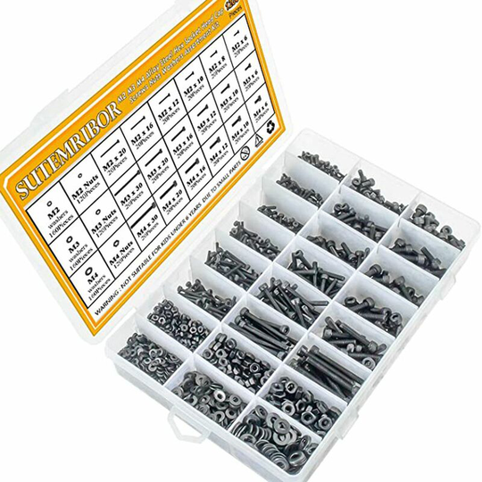 1200 Assorted Pcs M2 M3 M4 Stainless Steel Hex Screws & Socket Bolts & Nuts Set