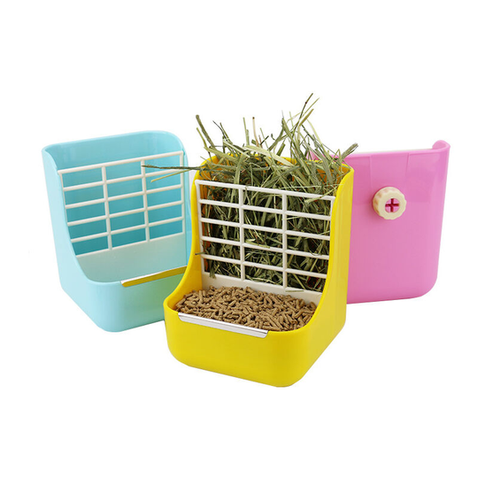FVO - Rabbit Feeder Bunny Guinea Pig Hay Feeder, Hay Food Bin Feeder, Hay and Food Feeder Bowls Manger Rack for Rabbit Guinea Pig Chinchilla and