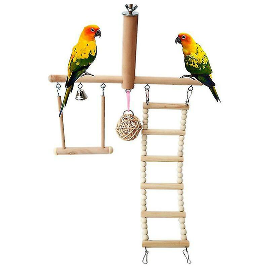 Bird Cage Stand Play Gym Conure Perch Playground Climbing Ladder Swing Rattan Ball Chew Toy for Parrot