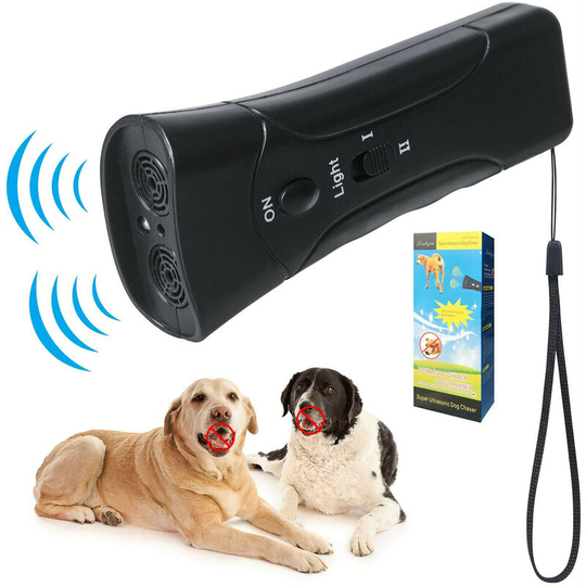 Groofoo - Ultrasonic Dog Repeller Dual Channel Anti Bark Device 3 in 1 Dog Training Tool with led Flashlight