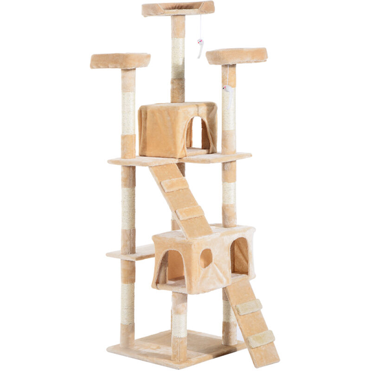 Cat Tree Scratcher Activity Center Cando Scratching Post Toy Bed 170H(cm) - Cream - Pawhut