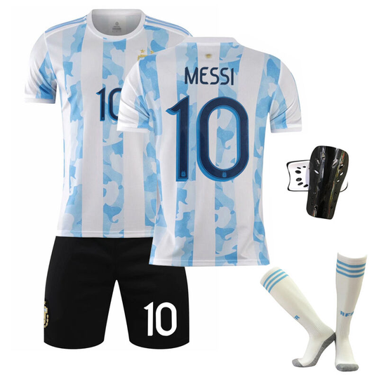 Argentina Football Shirt Home Soccer Jersey Set Size 10 with socks+protectors, size 22