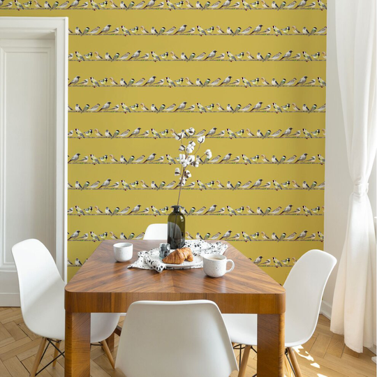 Fresco Tweeting Ochre Watercolour birds Wallpaper (Was 13)