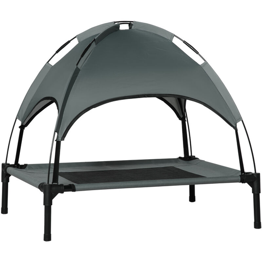 76cm Elevated Dog Bed Cooling Raised Pet Cot uv Protection Canopy Grey - Grey - Pawhut