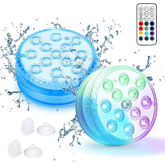 Submersible LED Light, 2 Pieces 13 Multicolor LEDs Swimming Pool Lights with Remote Control Underwater Lights IP68 Lighting Bathtub Lights for