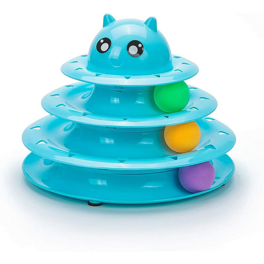 Pet Interactive Fun Roller Exerciser 3 Level Cat Teaser Ball Toy with 3 Colorful Balls(Blue)