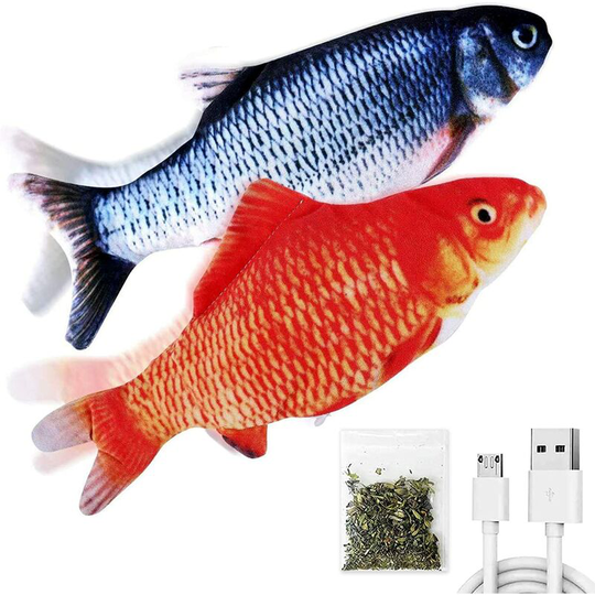 2 Pack 11' Electric Moving Fish Cat Toy Realistic Interactive Flopping Fish Cat Kicker Catnip Toys for Indoor Cats Pets Kitten