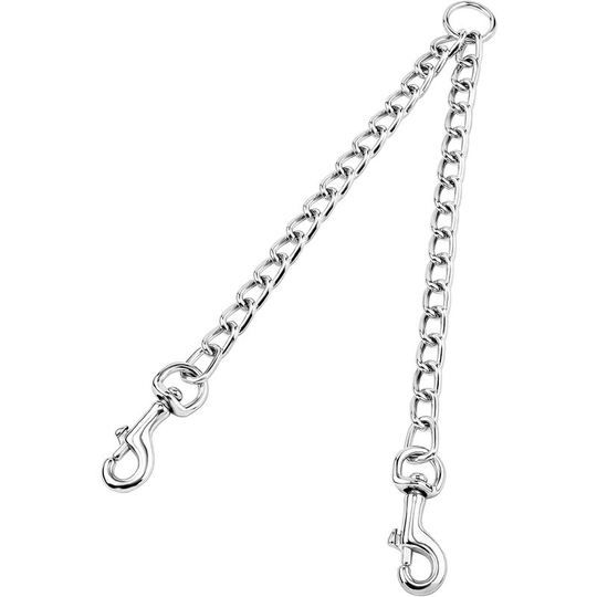 Double Dog Leash (XS-2.5mm x 40cm) Double Steel Dog Chain Chrome 2 Way Chain Chrome Metal Dog Safety Leash for Training