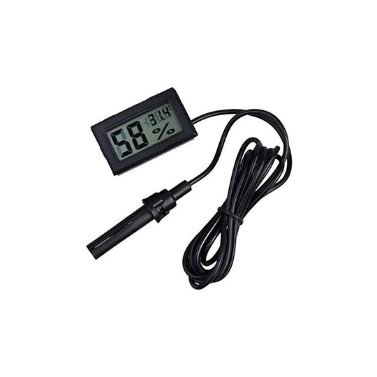 Litzee - 2-in-1 Digital lcd Hygrometer Thermometer with External Probe for Reptile Incubators Aquarium Poultry - Black