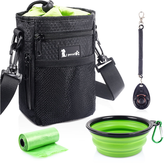 Pecute - Waterproof Dog Treat Pouch Bag with Multiple Pockets,Adjustable Belt 3 Ways to Wear, Built-in Poo Bag Dispenser, 3 Bonus, Brilliant for