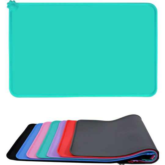 Dog and Cat Food Mat, Waterproof & Non Slip Silicone Pet Feeding Mat for Food and Water Bowls, 47x30cm Turquoise