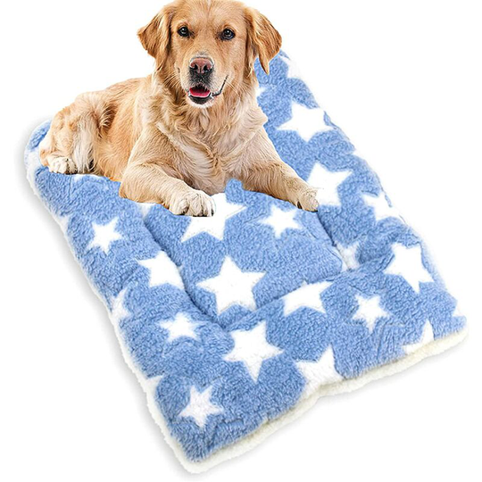Dog Bed Pet Blanket Soft Thickened Fleece Pad Bed Mat for Puppy Dog Cat Sofa Cushion Home Rug Warm Sleeping Cover (Blue Star)
