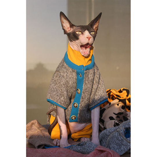 Pet cat clothes fall and winter warm sweater jacket cardigan cute clothes hairless cat British short clothes l size (chest 32', neck 20', abdomen 36