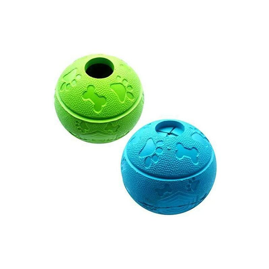 Dog Treat Toy Ball, Dog Rubber Food Ball, Interactive Dog Toy, Pack of 2(1*Blue+1*Green) 8cm