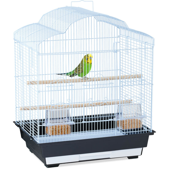 Bird Cage, Birdcage, Perches & Feeding Bowls, Metal, h x w x d: 56.5 x 46.5 x 35.5 cm, Black - Relaxdays