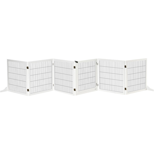 PawHut Freestanding Pet Dog Gate 6 Panel Foldable Wooden Playpen 432cm Long - White