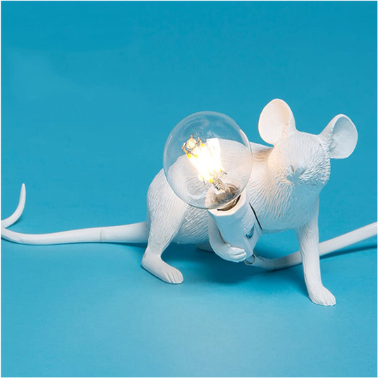 (Crawl, Whlte) Mouse Shape Table Lamp Resin Decor Rat Desk Room Home Office Bedside Light