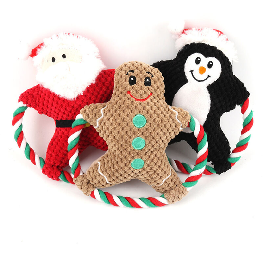 3 pcs Christmas series pet supplies dog molars bite resistant cartoon cotton rope Christmas plush toys 20 * 6.5cm
