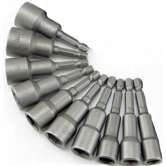 Qersta - 10 x Magnetic Socket for Screwdriver, Bit Adapter, Square Hex Chuck 6-19mm 1/4" Nut Driver Drill Bit