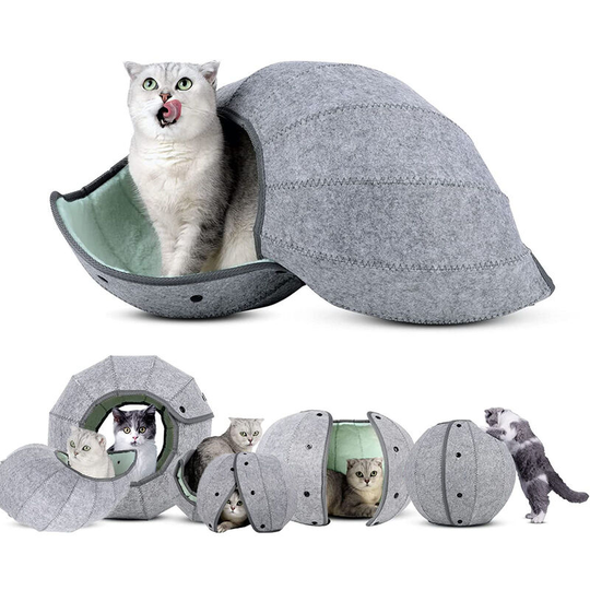 Lifcausal - Cute Shell Cat Bed House Indoor, Cat Toys Ball Interactive - Soft Cat Cave & Foldable Pet Tunnel Tube Condos, as a Multi-Function Fun Toy