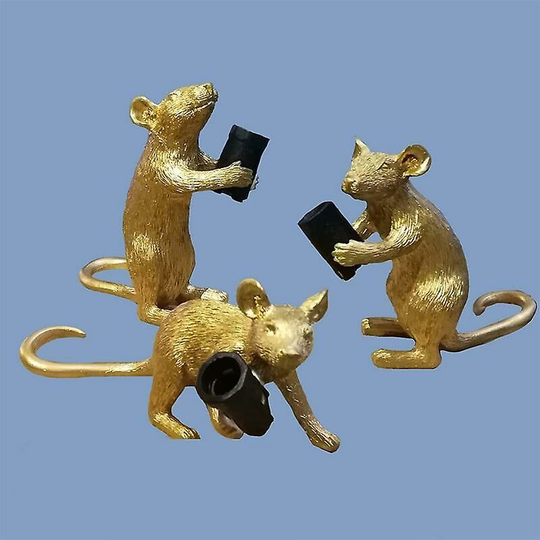 Deckon - Creative 3 Styles Resin Mouse Lamp For Bedroom, Study Desk - Gold Color 3 style