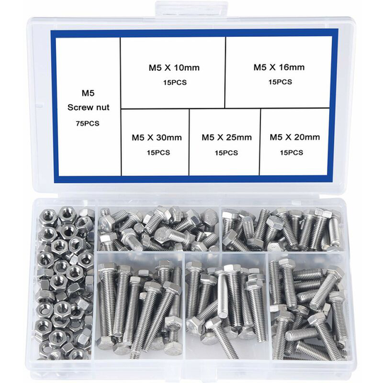 M5 304 Stainless Steel Hex Hex Bolt Set Outside Corner Hex Bolts and Nuts Machinery Industry