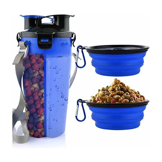Dog Water Bottle with Collapsible Bowls Portable 2 in 1 Water Bottle and Food for Dogs Cat Pets, Travel Bottle for Walking, Exercising, Hiking,