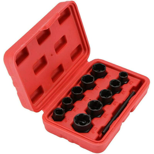Osqi - 11 Pcs Damaged Bolt Nut Remover Stud Extractor Set, Damaged Lug Nut Bolts Removal Set Screw Extractor Tool Twists Socket Kit Lock Remover