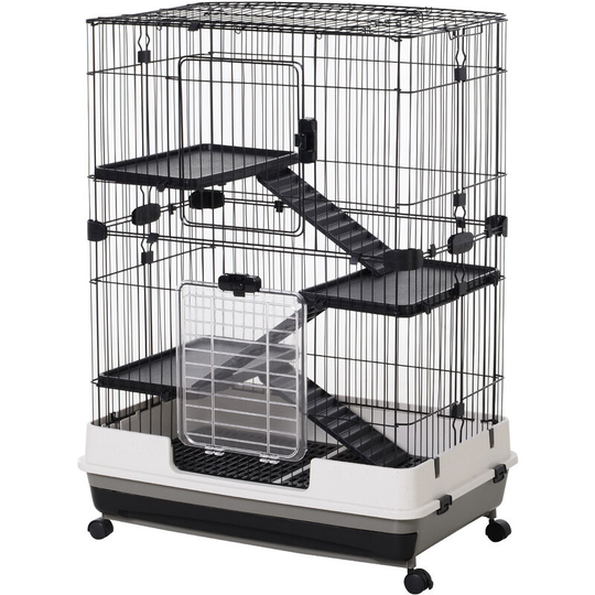 Pawhut - Small Animal Cage Hutch Pet House Rabbit Ferret Chinchillas w/ Ramp - Black