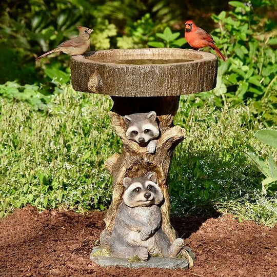 Raccoon resin bird drinking water decoration small raccoon bird feeder
