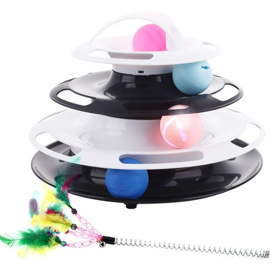 Pecute - Cat Roller Toy 4 Layers - More Fun with Upgraded Catnip Ball Flashing Ball and Feather Wand Cat Toy Interactive for Cats- Detachable Sturdy