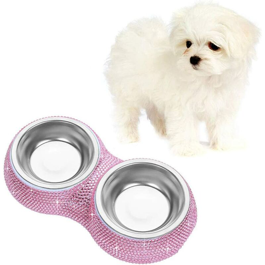 Gift - Crystallized Cat Double Pet Feeder Pet Food Dog Bowl Pink Size