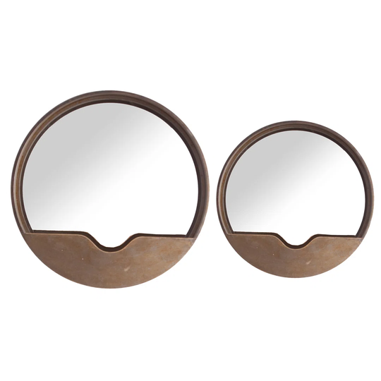 Shickley Round Metal Framed Wall Mounted Mirror Set in Aged