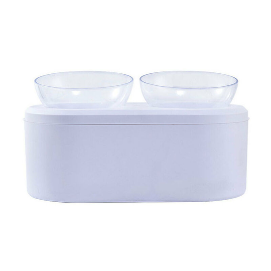 FVO - 3in1 High And Low Bowl For Cat And Kitten + Kibble Box - Double Bowls Inclined at 15° - Adapted to Cat's Posture - Non-Toxic Material - Easy